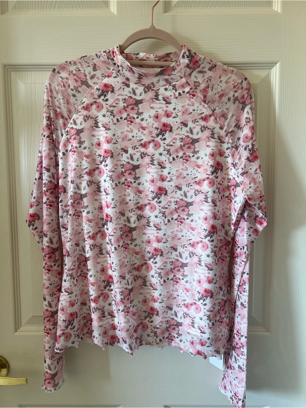Hope & Sunshine Pink Floral Long-Sleeve Layering Blouse Sheer Sleeves NWT Large